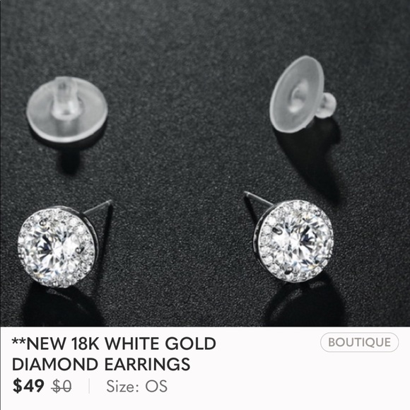 Diamond💎NEW 18K White Gold Round Stud Earrings - Picture 7 of 7